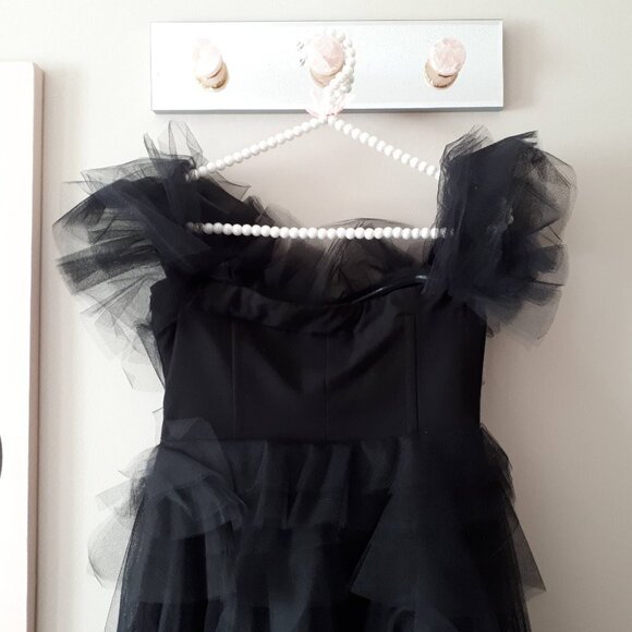 NWOT Imperial Maska Mode black tulle organza tiered ruffle long holiday dress, M - Picture 12 of 14
